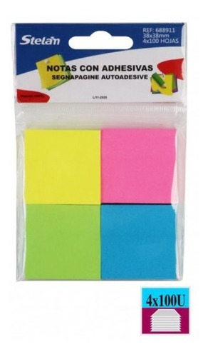    Set De 4 Notas Adhesivas Marcadores Post It Neon Papel