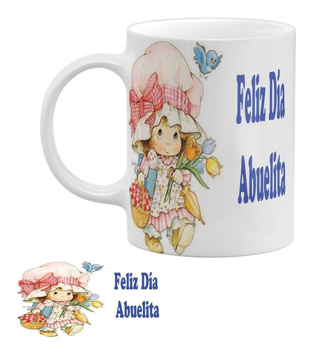 Taza Blanca Rosita Fresita  Feliz Día Abuelita 