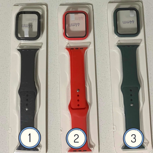 Imagen 2 de 5 de Correa Silicona Apple Watch 44 Mm Con Protector Y Mica