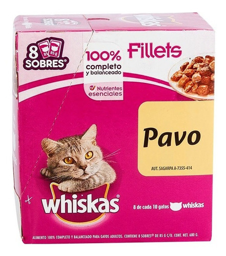 32 Sobres Whiskas De 85gr Sabor Pavo Alimento Para Gato