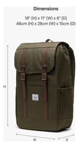 Herschel Supply Co Mochila De Retiro, Verde Hiedra, Talla