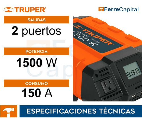 Inversor De Corriente De 1500 Watts, Truper 10492