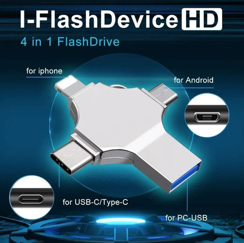 Pen Drive 4 Em 1 Usb 3.0 Tipo C iPhone Android Gta Tech C/nf