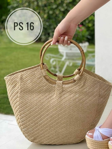 Hermosa Coleccion Bolso En Aro De Bambu En Yute Natural