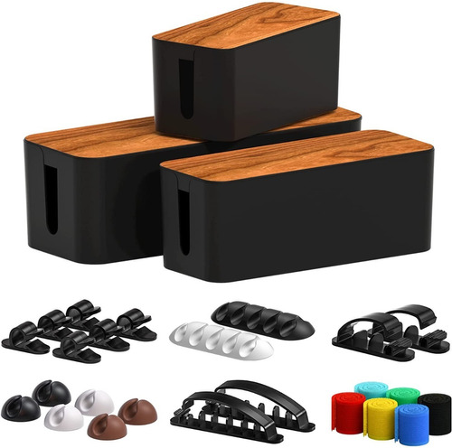 Pack X 3 Cajas De Organizador De Cables Con 16 Clips 