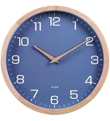 Kesin - Reloj De Pared De Madera Azul De 12 Pulgadas, Silenc