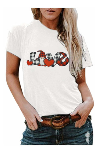 Dama's Cute Dwarf Love Print Short Sleeve T-shirt Tops