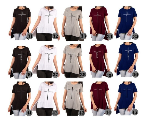 Imagem 2 de 5 de Kit 6 Camisetas Blusa Long Line Feminina Estampadas Atacado