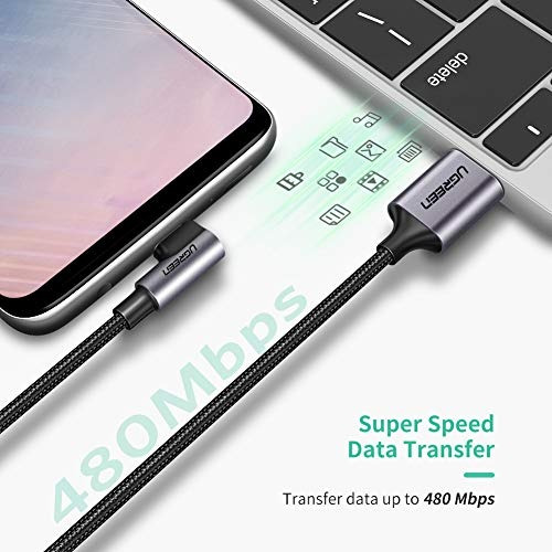 Imagen 4 de 8 de Ugreen Cable Usb Tipo C 90 Grados, Usb C Cable Codo Nylon 2m