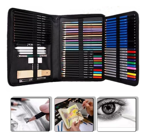 Estuche Con Kit De Lápices De Dibujo Profesional H&b 71 Uds.