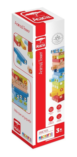 Imagen 2 de 4 de Juego Didactico Torre De Animales De Madera Magnific Acacia