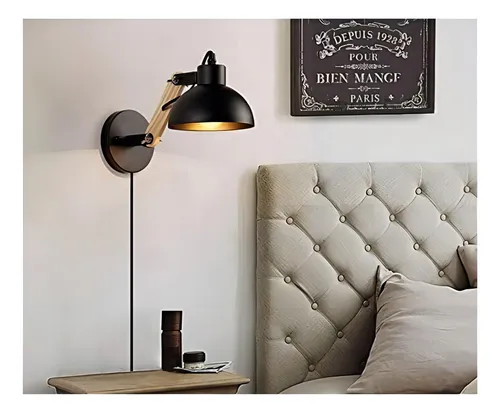 Aplique Spot De Pared Con Madera Estilo Nórdico Estructura Negro