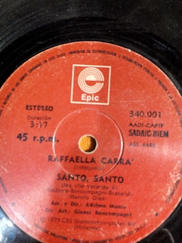 Raffaella Carra -drin Drin/santo Santo/vinyl Simple 1979 Vg+ (Usado)