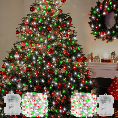 Paquete De 2 Luces De Hadas De Navidad A Pilas, 200 Luces Le