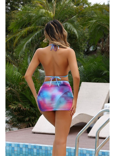 Traje De Baño De Tres Piezas En Color Degradado Gradual