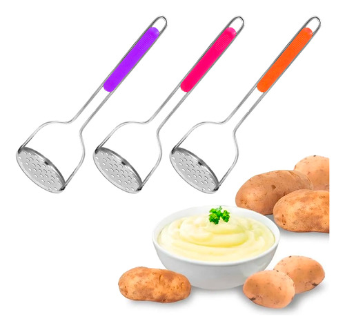 Machacador Frijoles Papas Cocina Acero Inoxidable 3 Piezas Mango Color Al Azar
