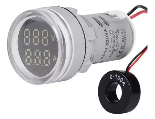 Volti-amperimetro Digital Blanco Led,22mm, 0-100a, 50-500vac