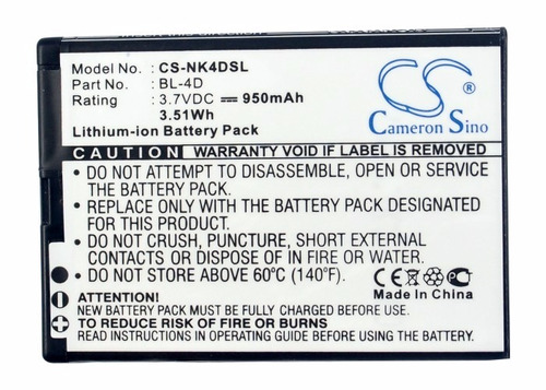 Batería P/ Nokia Bl-4d, N97 Mini, E5, E7, N8, 950mah