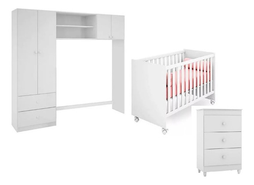 Quarto De Bebê Armário Conjugado Berço Baby E Cômoda Leartam