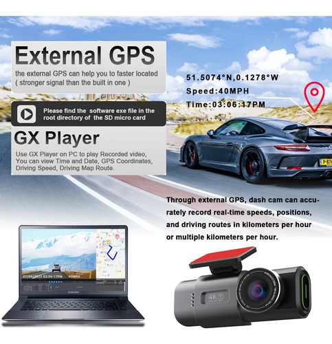 Dashcam Del Coche De 2 Lentes Wifi Gps 4k Dvr Barato