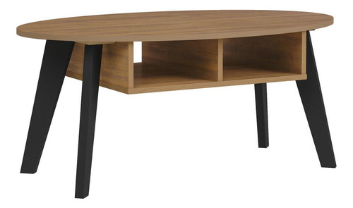 Mesa de café retro con nichos multimóviles Cr45141 de color pino/negro