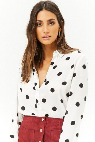 Camisa Lunares Blanco Negro Importada Forever 21 Talle M