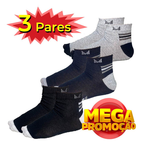 Meias Masculinas Cano Curto Kit 3 Pares De Algodão 38/43 