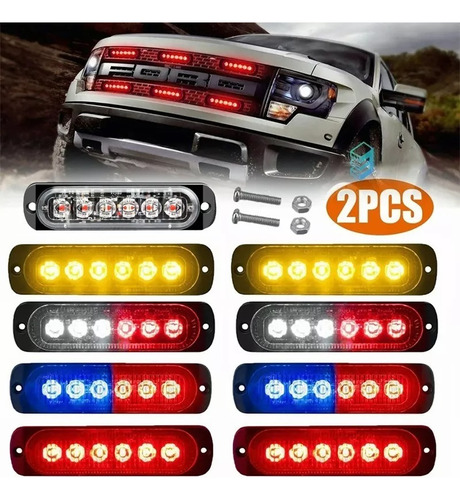 2 X Barra Luz 6 Led Stroboscópica Para Auto, Camion 12v 24v