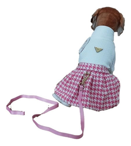 Roupinha Pet Vestido Inverno C/ Guia Pied De Poule Dudog