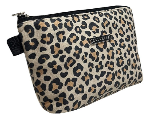 Portacosmetico Cartuchera Escolar Neceser Gamuza Organizador Beige Animal Print