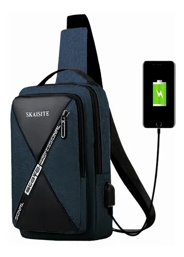 Mochila bandolera para hombre, bolsa de hombro cruzada con USB,  impermeable, ligera, Mochilas Sling