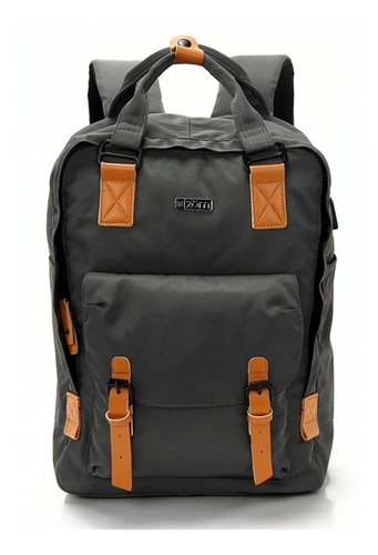 Mochila Zom Notebook 15,6 Usb 10 Kg Zb-368 Gr Gris Urbana Diseño De La Tela Elegante