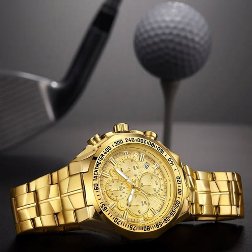 Relogio De Pulso Masculino Dourado De Luxo Em Estoque