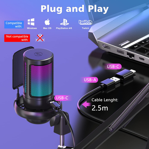 Micrófono Usb Condensador Para Pc/ps4/mac/phone Con Soporte