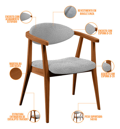 Poltrona Decorativa Para Sala De Estar E Recepção Cecília L02 Bouclê Cinza