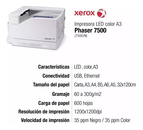 Impresora Xerox Phaser 7500 Laser Color A3 Red