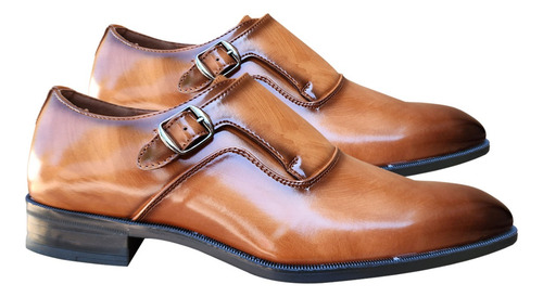 Zapato Formal De Vestir Hombre Con Hebilla Charol Camel 7421