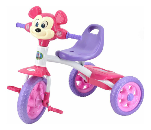 Triciclo Montable Musical Sencillo Con Canasta Para Niño Color Morado Con Rosa