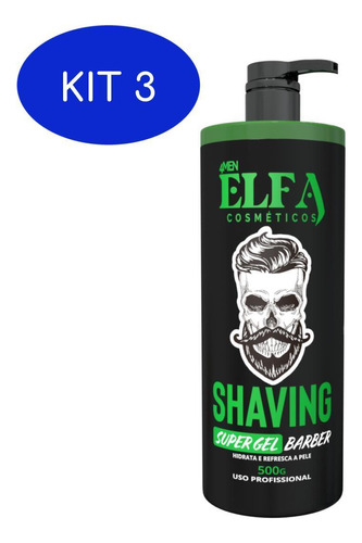 Kit 3 Shaving Gel De Barbear Elfa Menthol 500ml