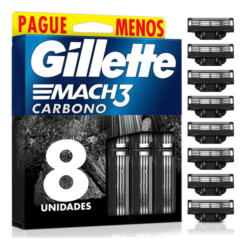Gillette Mach3 Carbono 8/un Com Carvão