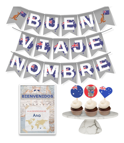 Kit Imprimible Buen Viaje Banderines & Toppers Australia!