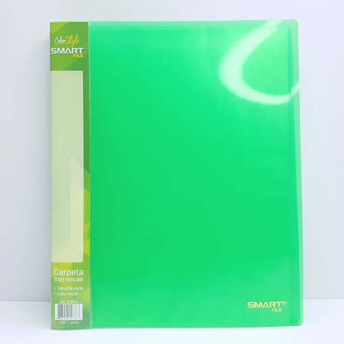 Carpeta De Plástico Verde Con 20 Micas T/carta Smart File
