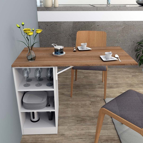 Imagen 6 de 11 de Desayunador Mueble Barra Armario Multiuso Mesa Rebatible