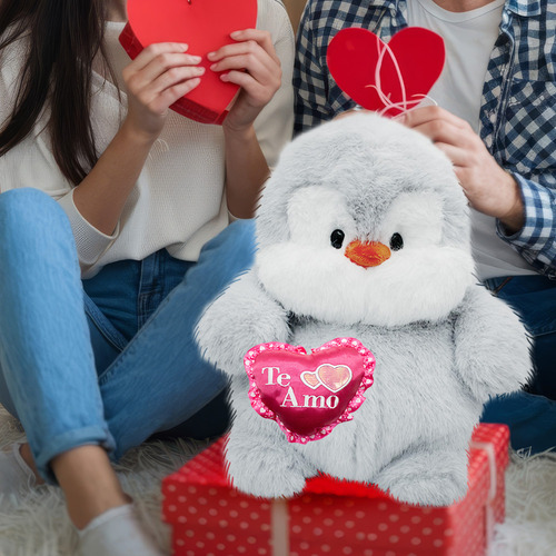 Peluche De San Valentin Pingüino Con Corazon Te Amo Color Te Amo Rosa