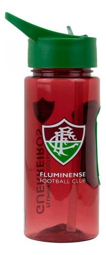Garrafa De Plástico Com Canudo Fluminense Licenciada 700 Ml Cor Vermelho e verde