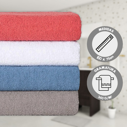 Kit 4 Toalha De Banho Lumin 100% Algodão 360g Luxo 75x150cm