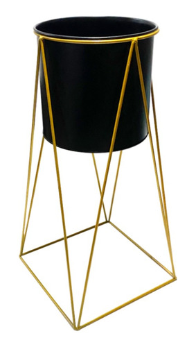 Macetero Decorativo Pedestal Negro Con Dorado