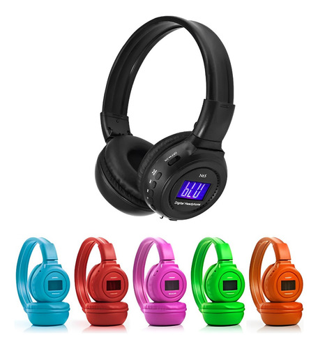 Audífonos Bluetooth Recargables Radio Fm N65 Con Pantalla Color Azul