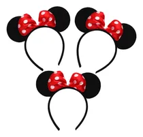 Comprar 10 Diadema Minnie Mouse Orejas Raton Negro Mickey Economica Color Rojo