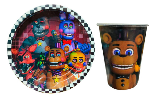 Oso Five Night Freddys 50 Vasos + 50 Platos Fiesta Lindos!